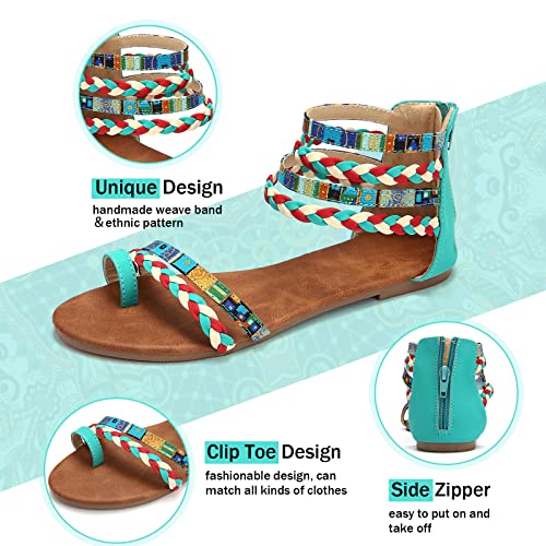 Gracosy Summer Sandals For Women Flat Sandals Woven Straps Fashion Bohemia Beach Shoes Ankle Strap Sandals With Zipper Gladiator Dress Sandals Ankle Slippers #TOP4
