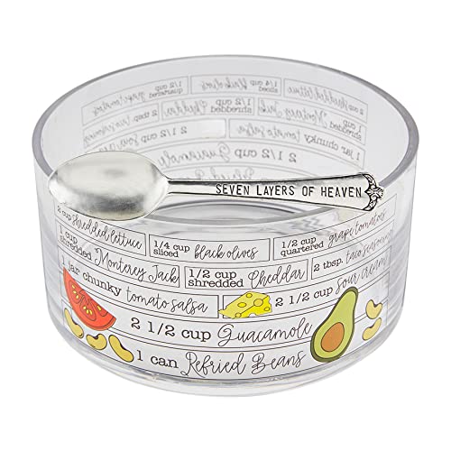 Mud Pie Glass Ingredients Bowl Set, 7 Layer Dip, Bowl4' X 8' Dia | Spoon 6'