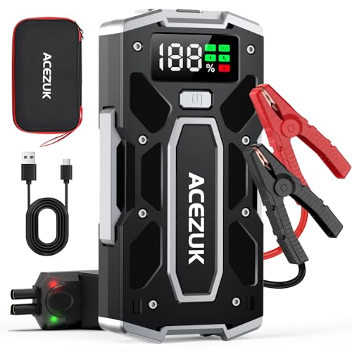 ACEZUK Booster Batterie Voiture 9000A, Démarreur de Batterie de Voiture Portable(Jusqu'à 8.0L Diesel ou 10.0L Gaz), 12V Jump Starter, Pinces Intelligentes...