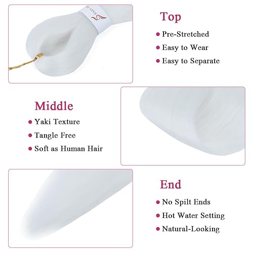 Miniatura 3 de Cabello trenzado blanco preestirado de 26 pulgadas, extensiones de cabello trenzado sin picazón, ajuste de agua caliente, cabello trenzado azul,