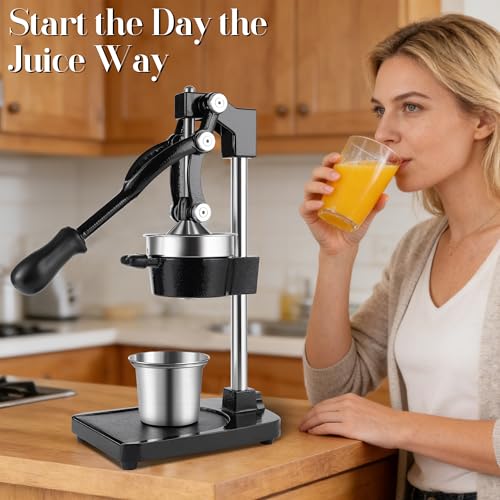 CVGVJY Cast Iron Manual Juicer Hand Press, Lemon Squeezer, Commercial-Grade Citrus Press Suitable for Oranges, Lemons, Limes, and Pomegranates Easy to Clean Includes Stainless Steel Cup, Black by CVGVJY - Used condition - Image 7