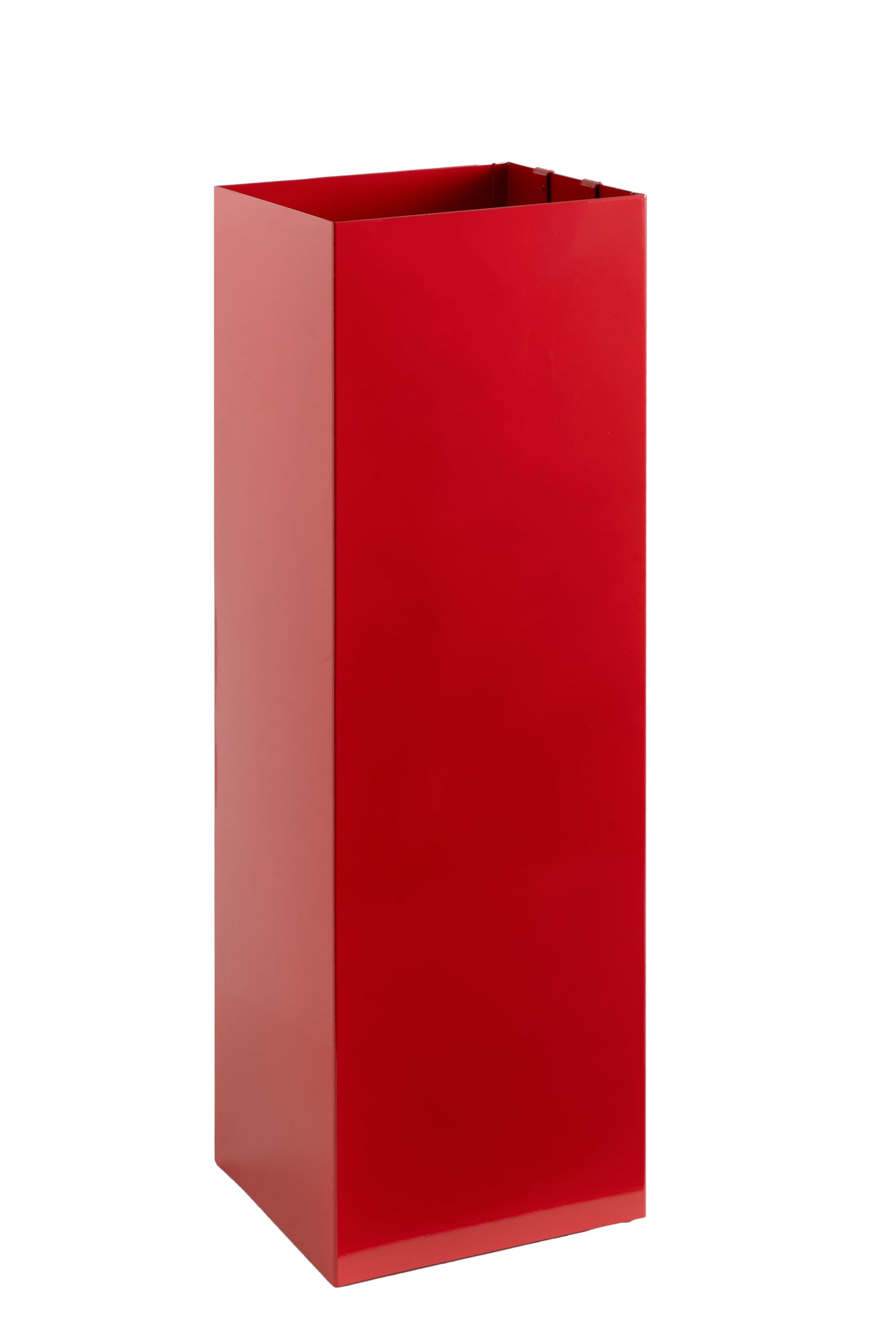Schirmständer rot mit modernem Design aus Metall für Heim und Büro, Design-Ständer, 2 Haken, 2x Wasserauffangschale herausnehmbar, 15,5x15,5x49cm, quadratisch, Regenschirmständer