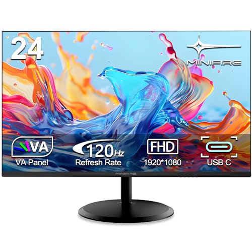 Minifire 24 Zoll USB-C Monitor (1920×1080 FHD, 120Hz, VA, 5ms) - mit FreeSync, Rahmenlos Design, sRGB 110% und Augenschutz, HDMI 1.4&USB-C 2.5W (MF24X3AC)