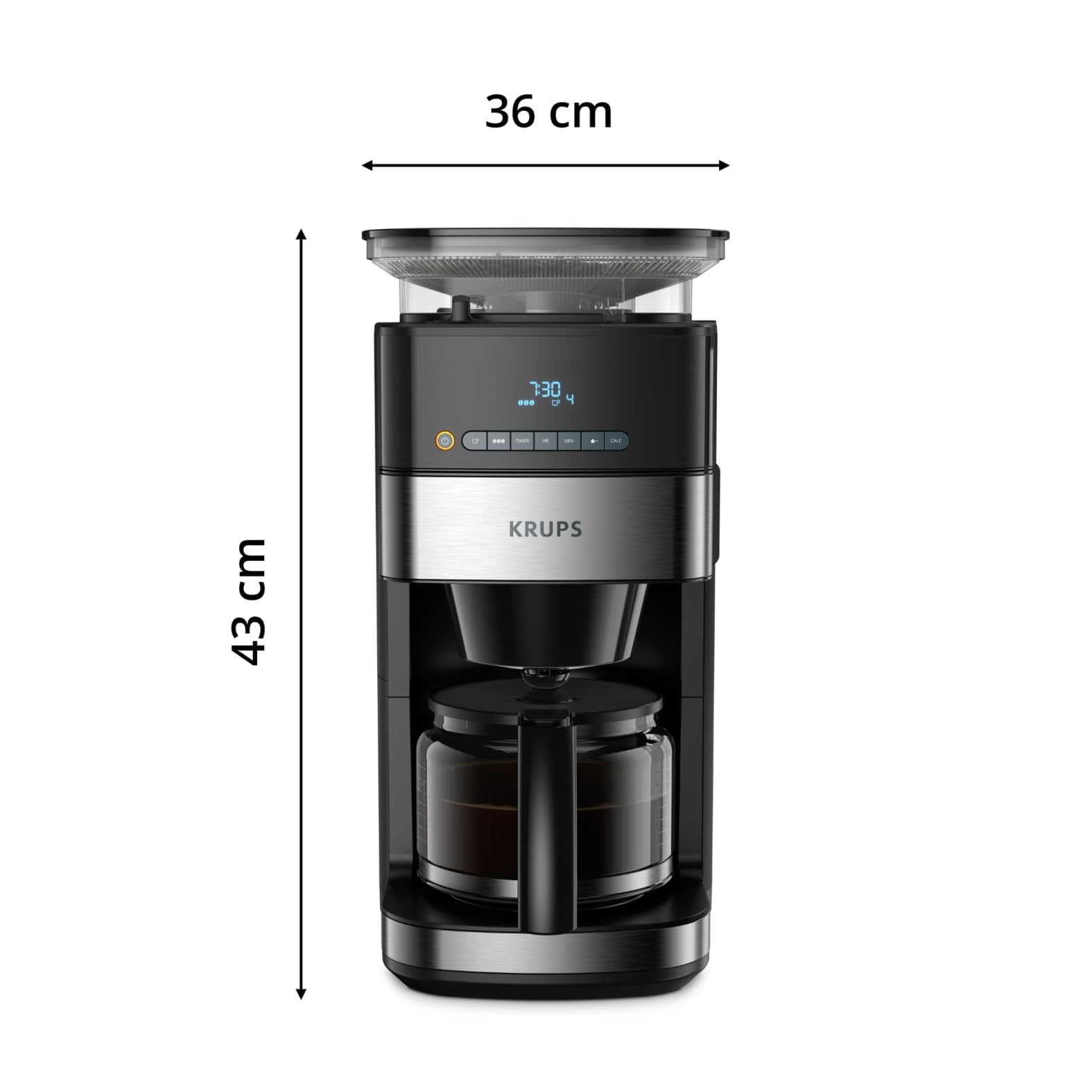 Krups KM8328 Grind Aroma Kaffeemaschine mit Mahlwerk | 24-Stunden-Timer | 180 g Bohnenbehälter | 1,25 L Fassungsvermögen für bis zu 15 Tassen Kaffee | Auto-Off-Funktion | 3 Mahlgrade | Schwarz