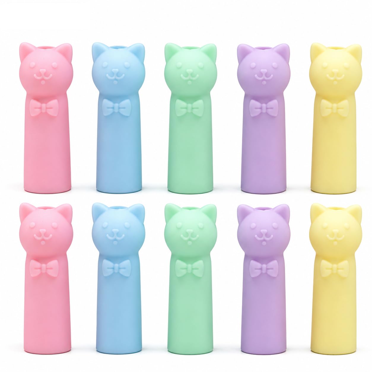 JUGTE Cute Cat Silicone Pencil Caps 10 PCS, Pencil Tip Protector Covers, Kawaii Toppers, Soft Silicone Cap Set, School Stationery Supplies for Students, Boys & Girls-picture-10