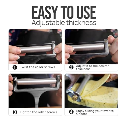 Image of Zulay Kitchen Stainless Steel Wire Cheese Slicer - Adjustable Hand Held Cheese Cutter with 2 Extra Wires - Premium Cheese Shaver For Mozzarella, Cheddar, Gruyere - Cheese Cutter with Wire (Gunmetal)