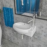  Keramik Waschbecken Waschtisch Waschschale Aufsatzwaschbecken Gäste WC wandhängend Armaturloch Links oder Rechts KBW185 (Armaturloch Rechts)