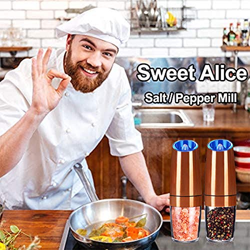Moedor elétrico de pimenta por gravidade, moedor de sal ou pimenta, grossura ajustável, alimentado p