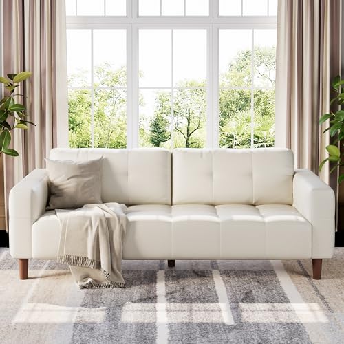 Image of GarveeHome 3-Seater Sofa Couch, 83 inch Wide Faux Leather Couch with Deep Seats
