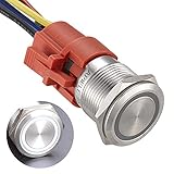 APIELE 19mm 0.74" 12V Latching White Angel Eye Halo Ring LED Metal Push Button Toggle Car Switch 1NO