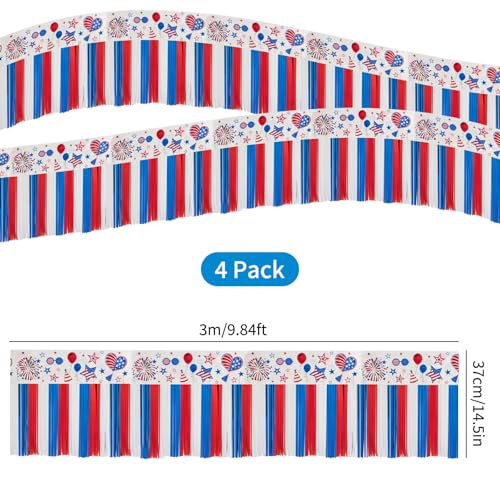 Image of 4th of July Decoration 4 Packs 10 Feet Long Foil Fringe Star Garland Memorial Day USA Red White Blue Independence Day Tinsel Metallic Streamers Patriotic Banner Car Parade Floats Garden Trailer