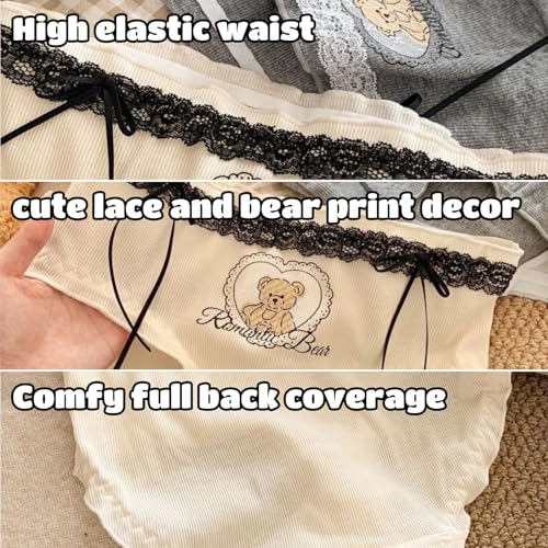 Cute Bear-printed Panties for Teen Girls Ruffled Trim Frilly Mid Waist Briefs Cotton Crotch Underwear Bow Decor Lace3