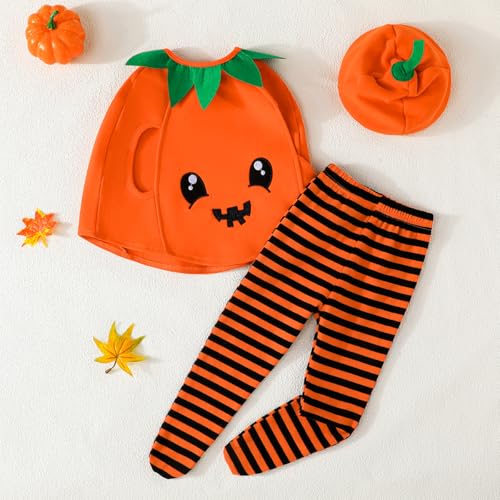 Toddler Baby Boy Girl Pumpkin Costume Halloween Fancy Dress Cosplay Cloak Cape Top Striped Leggings Hat Outfits2