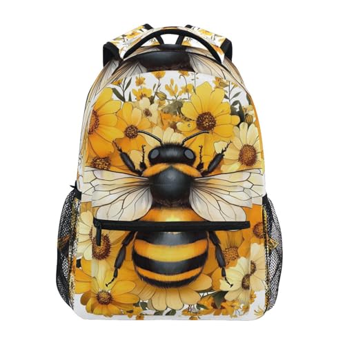 ALAZA Yellow Daisy Bee Bumblebees Backpacks for Girls Boys Elementary School Bag Kids Bookbag Personalized Travel Daypack 3rd 4th 5th Grade Rucksack 16in Laptop Back Pack