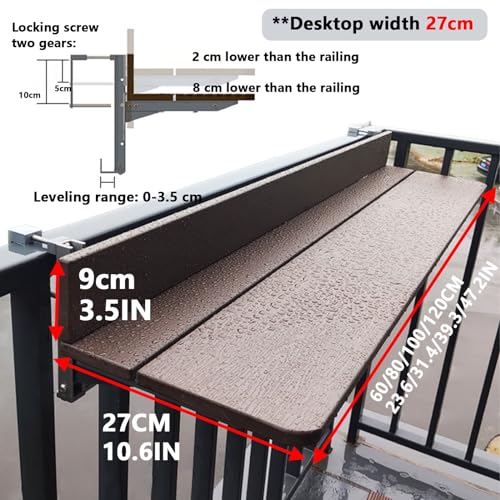 Table pliante de balcon réglable en hauteur avec plateau rabattable de 27 x 60 cm - 3
