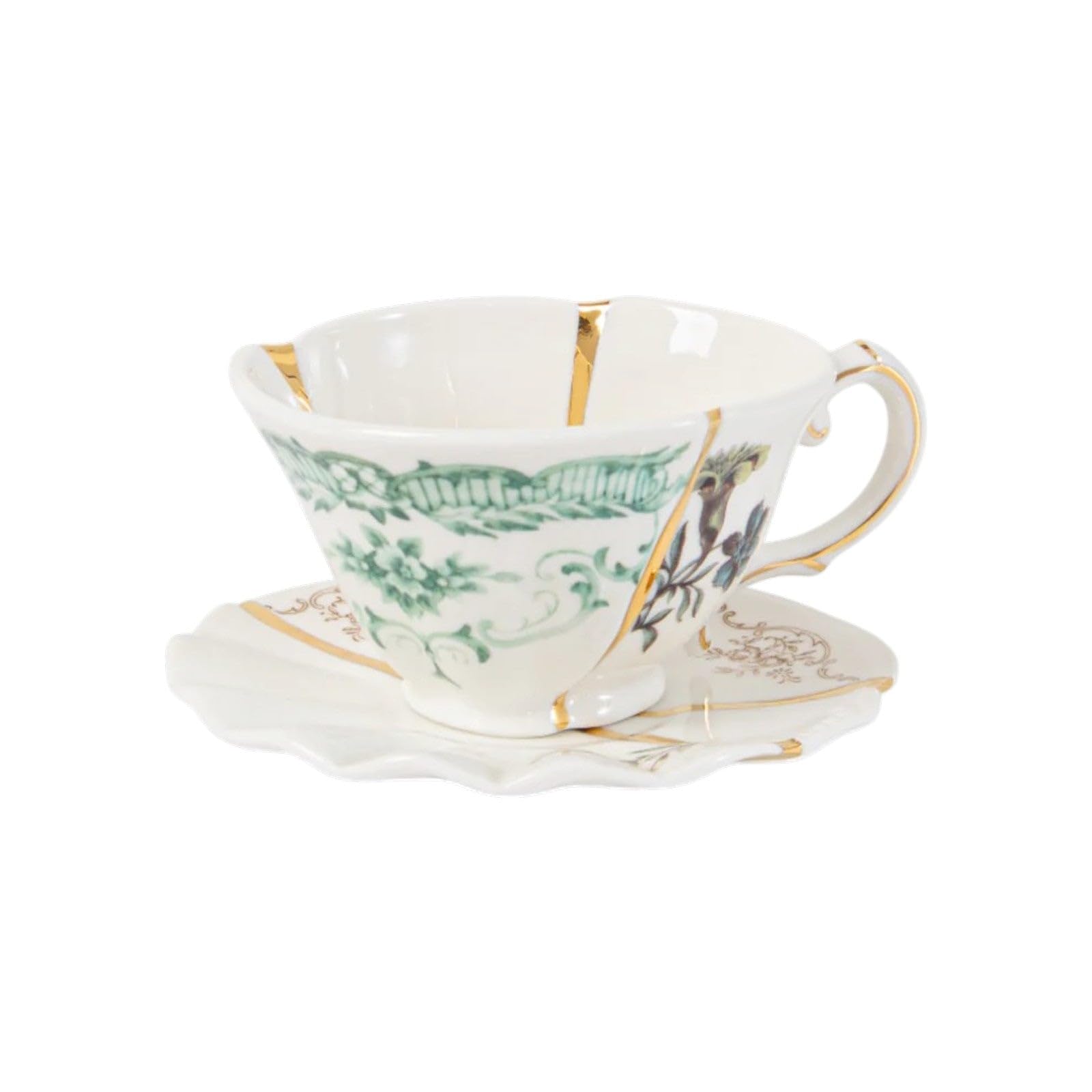 SET DA TE TAZZA E PIATTINO PORCELLANA KI | Tazza e Piattino in Porcellana con Dettagli in Oro - Arte Giapponese Kintsugi | 13 x 10,5 x 6,3 cmScopri l'eleganza unica de