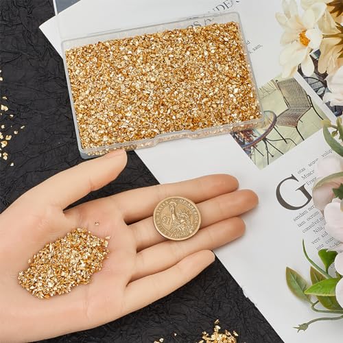 GORGECRAFT 1 Box Crushed Glass Glitter Irregular Broken Gold Shards Crush Chips 100G Sequins Metallic Gravel Sprinkles for Resin Craft Art Coasters Ornament Vase Filler DIY Jewelry Making - Image 4