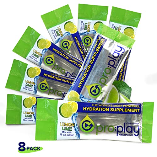 Pro:play - 8 Stick Packs Lemon Lime - Electrolyte Hydration Drink With Magnesium + Zero Sugar - All Natural #TOP2