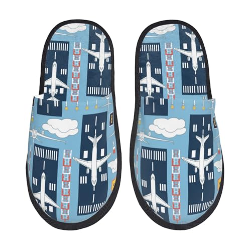Women'S Fuzzy Slippers,Airplanes And Aviation Signs Warm Furry Slippers With Non Slip,Winter Slip-On Indoor Outdoor Plush House Slippers L3