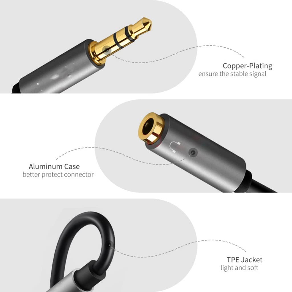 Kabel audio, kabel instrumentalny, przedłużacz do słuchawek Jack 3,5 mm Audio męski na 2 żeńskie Kabel Aux Rozdzielacz słuchawek (kolor: jak pokazano, rozmiar: jeden rozmiar)