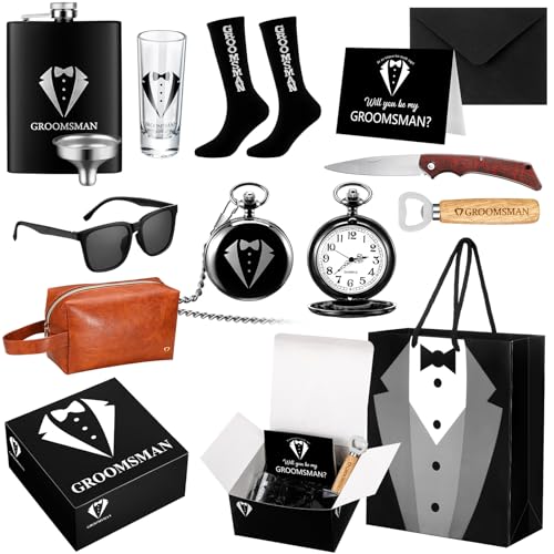 Shinylin 13 Pcs Groomsman Proposal Gift Set Stainless Steel Flask