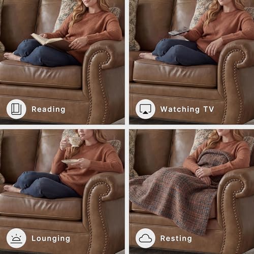 Image of Signature Design by Ashley Shadsburne Rustic Faux Leather Loveseat with Nailhead Trim and 2 Throw Pillows, Brown