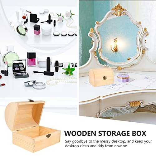 Image of DOITOOL Wooden Box with Hinged Lid 6.3x4.5x4.7 Inch Unfinished Wood Treasure Chest for DIY Crafts & Gifts, Small Wooden Jewelry Storage Box, Plain Pinewood Keepsake Case for Home Party Wedding Decor