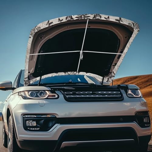 Image of Car Hood Cover Protector Waterproof Sun-Proof Auto Hood Flag Skull Stretch Polyester Fabric Cover Removable Automotive Accessories Ft Fits Most Cars