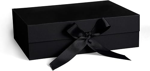 Caja de regalo, cajas de regalo con tapas, caja de regalo negra con cinta y cierre magnético para envolver regalos de 10.2 x 7.4 x 3.1 pulgadas