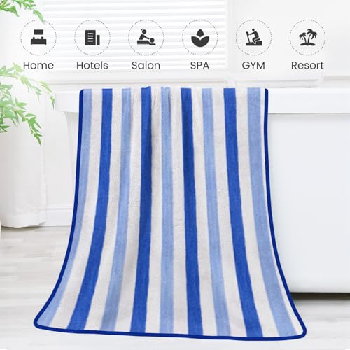 Image of JML Bath Towels, Pack of 4, 30 inchx60 inch, Large, Cabana Stripe Blue
