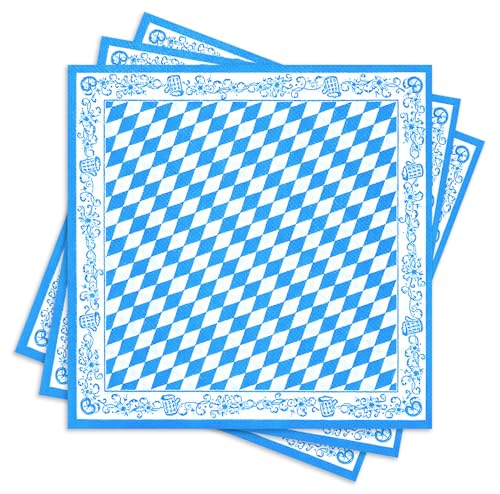 40 Stück Servietten Bayrisch Deko Bierfest Deko Tissueservietten 33 x 33 cm Bayerische Servietten in Blau Weiß für Deutsches Bierfest Bayrische Münchner Bierzelt Bayern Tischdeko Farbe A
