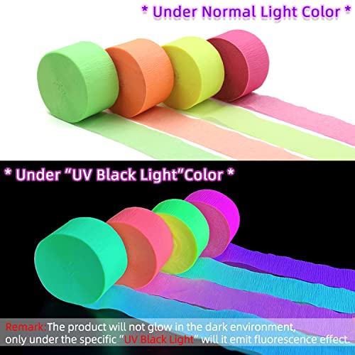 Image of 840feet Blacklight Party Streamer Decorations 8 Rolls Glow Crepe Paper UV Reactive Fluorescent Neon Paper Streamers Glow Party Supplies and Decorations for Wedding, Birthday, Neon Party, Fiesta Party