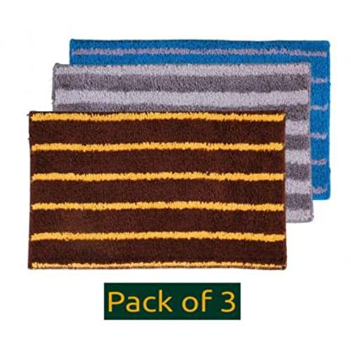 Image of Anti Skid Doormats for Home and Office Entrance Living Room and Bathroom Mats | Entrance Door Mats for Home and Office Entryway. (Pack of 3 (Brown-Grey-Blue), 18x28)