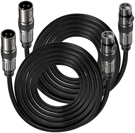 XLR Microphone Cables, 2 Pack 15 Feet Oxygen-Free Copper 3-Pin Male to Female Microphone Cable for Speaker, PA System, Podcast Audio Mixer, Studio Monitors, Audio Recording and More