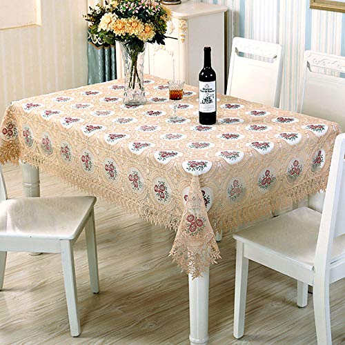 Adasmile A & S Lace Tablecloths Rectangle Embroidered Crocheted Table Covers Red Flowers For Rectangle Tables Party Wedding Champagne 52"X70" #TOP4