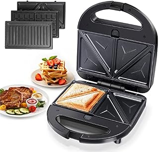 Aigostar Waffle Maker 3 in 1, Deep Fill Interchangeable Non-Stick Cooking Plates, Panini Press & Grill, Toastie Sandwich Toaster, Waffle Iron, Power/Ready Indicator Lights, Locking Latch - Robin