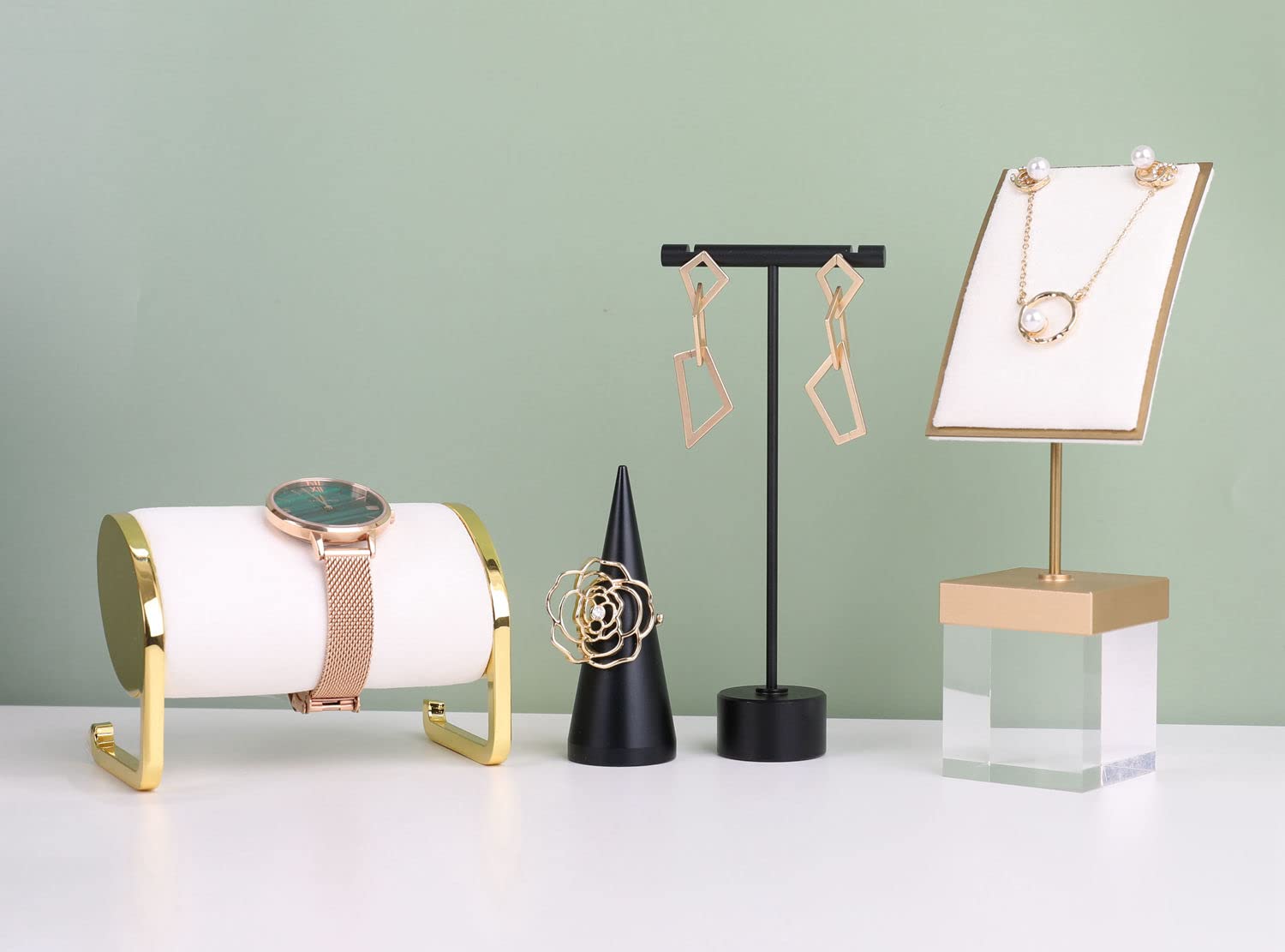 GemeShou Metal Gold 2pcs Set Finger Ring Display Holder Wedding Single