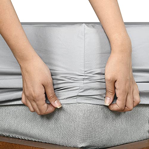 Image of SleepyCat 200TC Percale Fitted Sheets with 1 Pillowcase | 100% Breathable Cotton Bedsheet | Cool & Crsip Feel | 360 Elastic Grip for Easy Tuck| Dolphin Grey, Double Size, 72x48 Inch