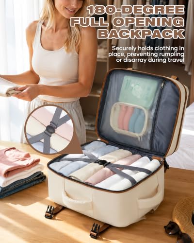 Image of suradar Travel Backpack for Women Men,Carry On Backpack Flight Approved Personal Item Travel Bag Laptop Backpack Waterproof Weekender Essentials Hiking Rucksack Casual Daypack Beige Brown