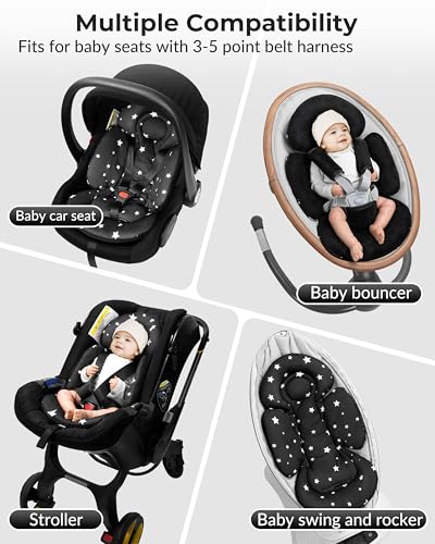 Image of TinlyFinly Newborn Car Seat Insert, Head and Body Support, Reversible Infant Insert Compatible with Baby Carseat, Stroller, Mamaroo Swing, Rocker, Bouncer. Baby Car Seat Cushion - Black