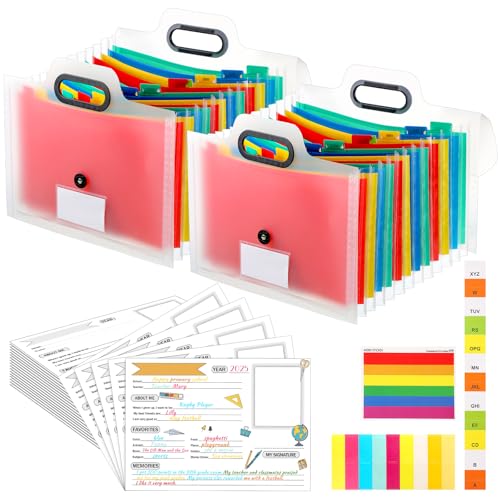 Motipuns School Memory Box K-12 Memory Book Photo Album for Kids School Years Keepsake Scrapbook from Preschool Through 12th Grade with 13 Pocket for Storage Pictures File Keeper(2 Pcs White)