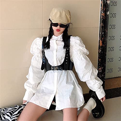 Womens Body Harness Retro Sweet Strap Girdle Decorative PU Leather Vest Sling Belt Gothic Belts, Black2