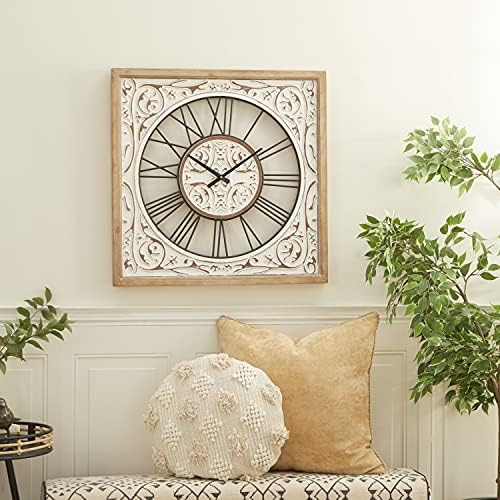 Deco 79 White Wood Farmhouse Wall Clock, 29 x 29 x 2 Inches
