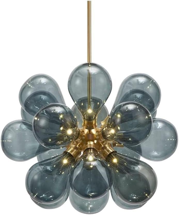 Plafonnier Spoutnik 18 lumières et suspension boule bleue design vintage