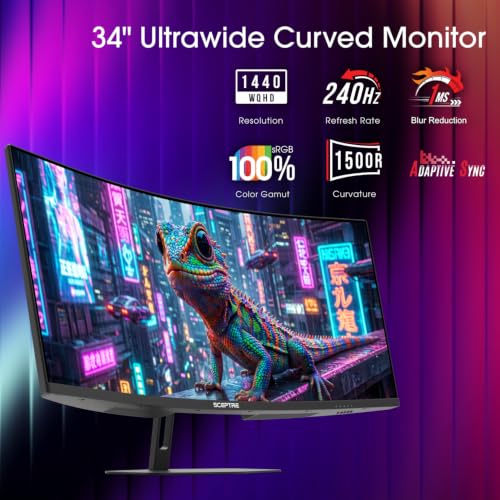 Image of New! Sceptre Curved 34-inch Prime Gaming Monitor 3440 x 1440 up to 240Hz 1500R 1ms 100% sRGB DisplayPort x2 HDMI x2 Build-in Speakers, Machine Black 2027 (C345B-QU240T Series)