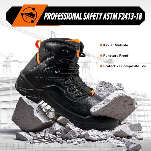 Work Boots for Men Composite Toe, Full Grain Leather Water Resistant, ASTM F2413-18 Safety Toe and Puncture Proof, Non-Slip EH 18KV Industrial Construction Boots Lightweight, All Day Comfort2
