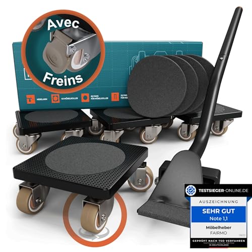 Leve Meuble innovant pour Meubles Lourds (avec Freins) - 4 Chariots de Transport et 1 lève-Charge (avec Patins antidérapants) - roulettes pour Meubles Lourd en TPE - deplace Meuble Lourd sans Effort