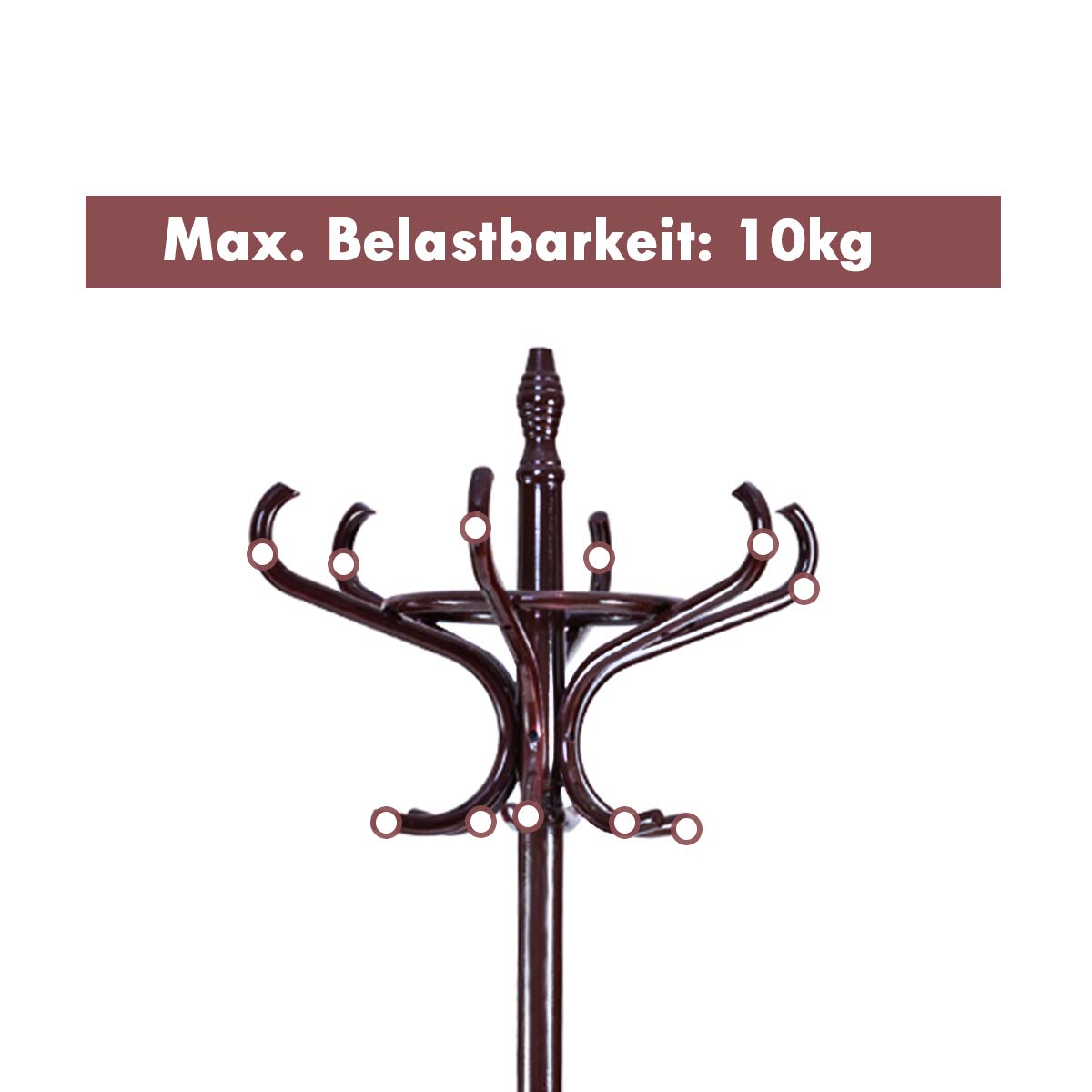 COSTWAY 184cm Garderobenständer mit Schirmhalter, Jackenständer mit 12 Kleiderhaken, Kleiderständer aus Holz, Garderobe Standgarderobe für Flur, Wohnzimmer und Schlafzimmer (Braun)
