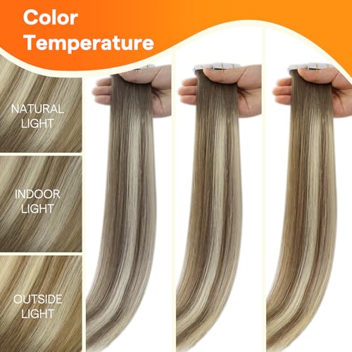 Image of Full Shine Seamless Injected Tape in Hair Extensions Human Hair, Color 4 Medium Brown Double Sided Tape in Extensions, 40g 20Pcs 16 Inch Add Volume Silky Straight with Thick Ends