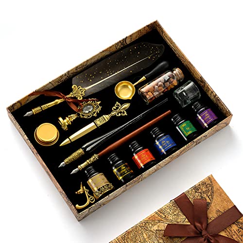 JasCherry Stylo Dip à stylo calligraphie Set, Plume kit Calligraphie et Encre avec Sceau de Cire, 6 Encre et 18 Pointes de Rechang, Coffret Cadeau pour...